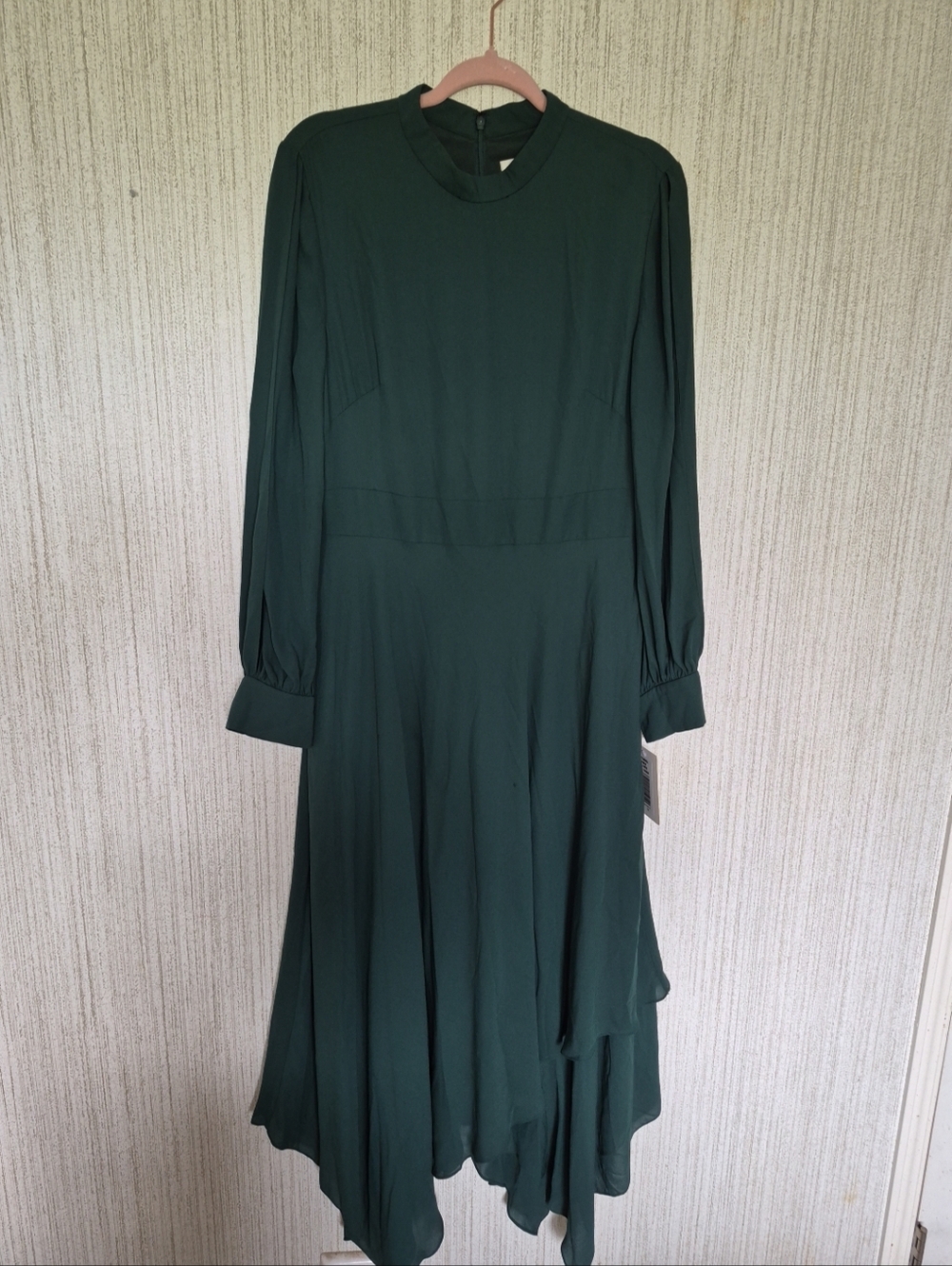 NWT Mikael Aghal Size 14 Green Maxi Dress Open Sleeves